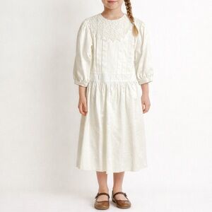 Vtg‎ Sylvia Whyte Girls Dress Sz 7 White Lace Collar Pleated Cottagecore Prairie